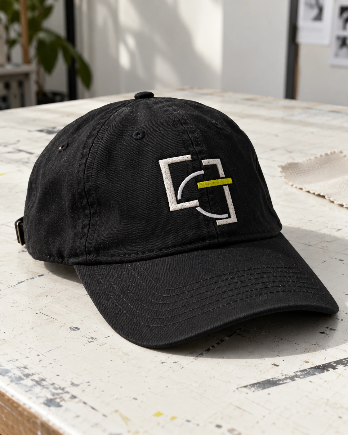 Black cap embroidered with the Brand Lab crown mark.
